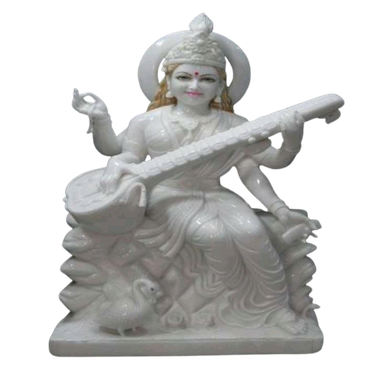 Handcrafted Saraswati marble idol in white marble