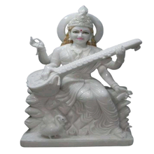 Handcrafted Saraswati marble idol in white marble