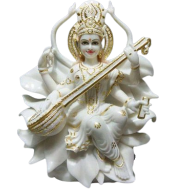 Premium Saraswati marble statue in handmade white marble