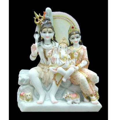 Marble Shankar Parvati Ganesh Murti – Handcrafted Lord Shiva Idol