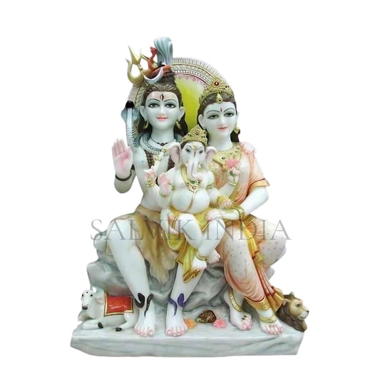 Shiv Parvati Marble Statue for Home Temple - Handcrafted in White Marble