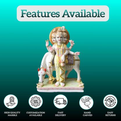 Marble Dattatreya Idol 18 Inch | Handcrafted Makrana Marble Statue