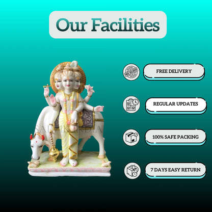 Marble Dattatreya Idol 18 Inch | Handcrafted Makrana Marble Statue
