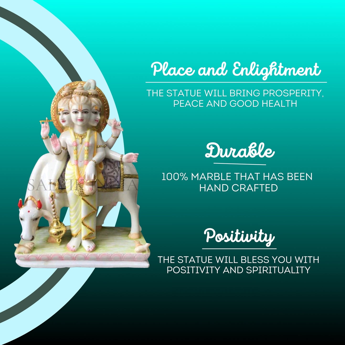 Marble Dattatreya Idol 18 Inch | Handcrafted Makrana Marble Statue