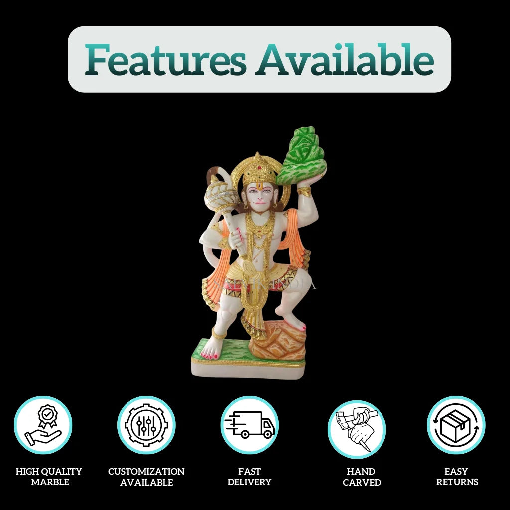 Buy Sanjeevani Hanuman Marble Idol | Hand-Painted Makrana Marble Sculpture