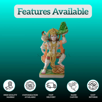 Buy Sanjeevani Hanuman Marble Idol | Hand-Painted Makrana Marble Sculpture