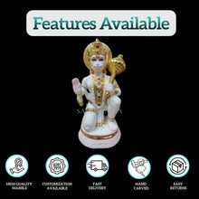 Hanuman Ji Marble Idol in Chowki Blessing Pose with Gada