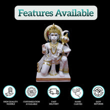 Meditation Pose Hanuman Ji Marble Idol | Peaceful Makrana Marble Sculpture