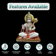 Buy Sitting Hanuman Ji Idol on Chowki with Gada | Traditional Hand-Painted Marble Sculpture