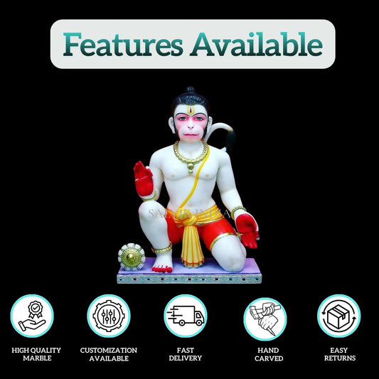 Buy Bajrangbali Marble Idol in Chowki Pose for Home Mandir