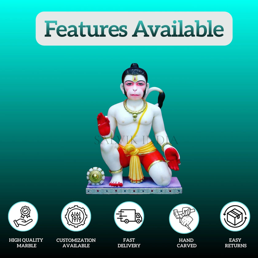 Buy Bajrangbali Marble Idol in Chowki Pose for Home Mandir
