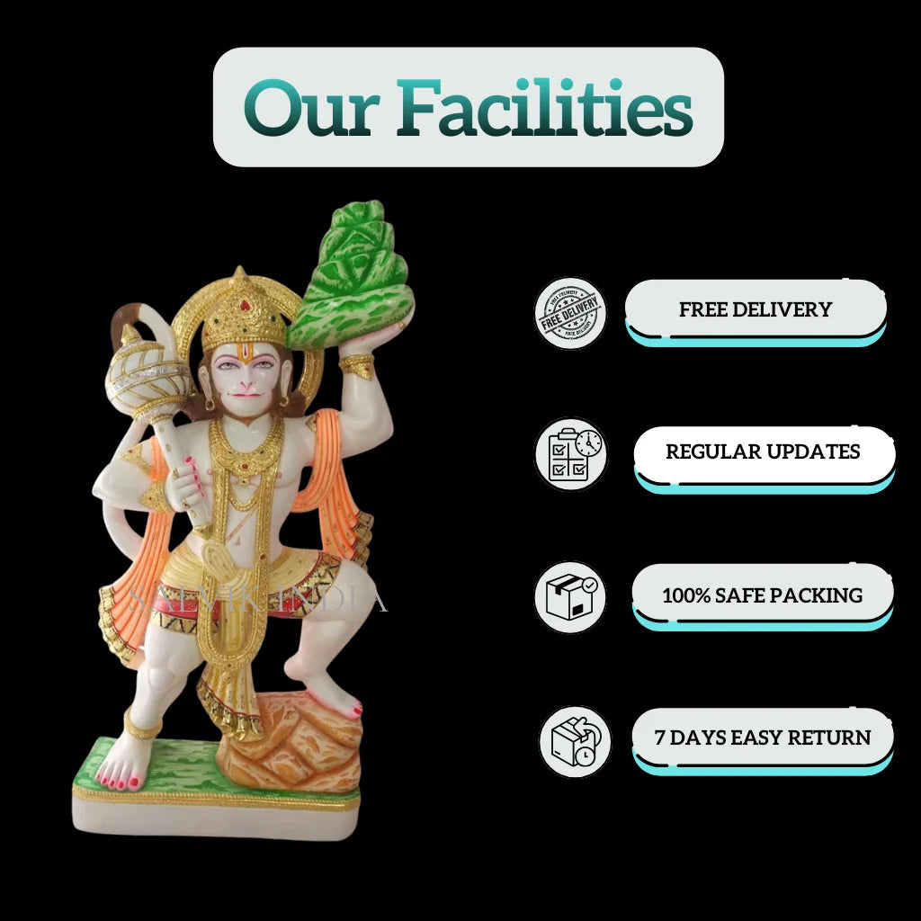 Buy Sanjeevani Hanuman Marble Idol | Hand-Painted Makrana Marble Sculpture