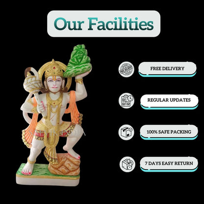 Buy Sanjeevani Hanuman Marble Idol | Hand-Painted Makrana Marble Sculpture