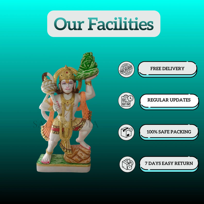 Buy Sanjeevani Hanuman Marble Idol | Hand-Painted Makrana Marble Sculpture