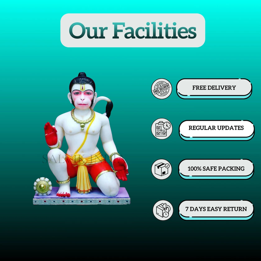 Buy Bajrangbali Marble Idol in Chowki Pose for Home Mandir