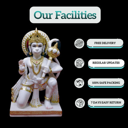 Meditation Pose Hanuman Ji Marble Idol | Peaceful Makrana Marble Sculpture