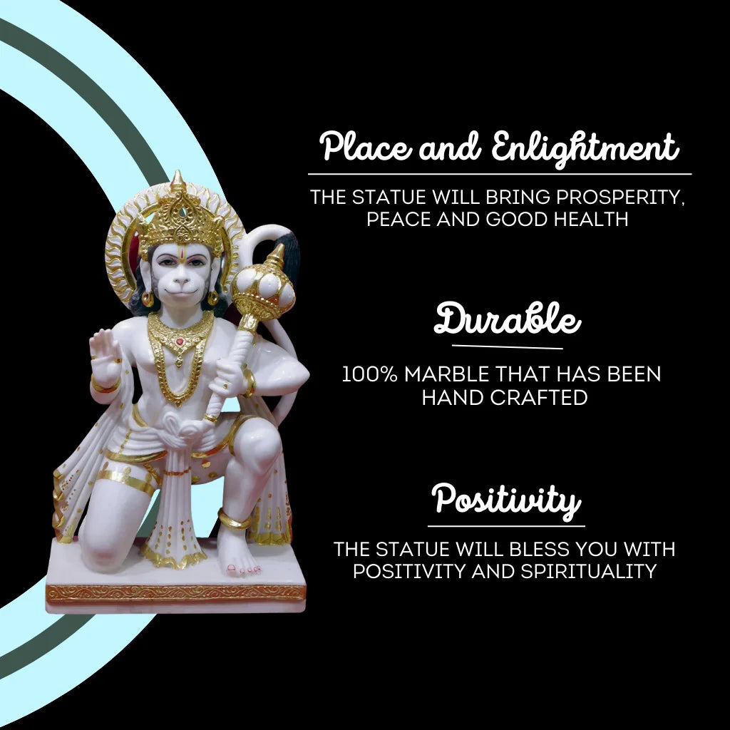 Meditation Pose Hanuman Ji Marble Idol | Peaceful Makrana Marble Sculpture