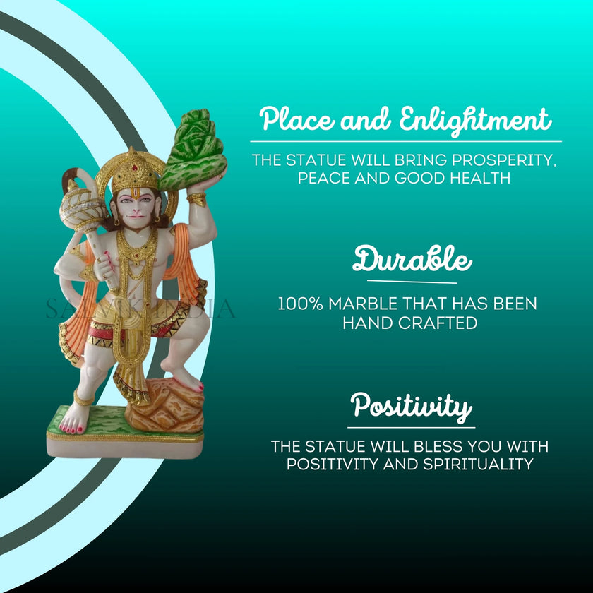 Buy Sanjeevani Hanuman Marble Idol | Hand-Painted Makrana Marble Sculpture