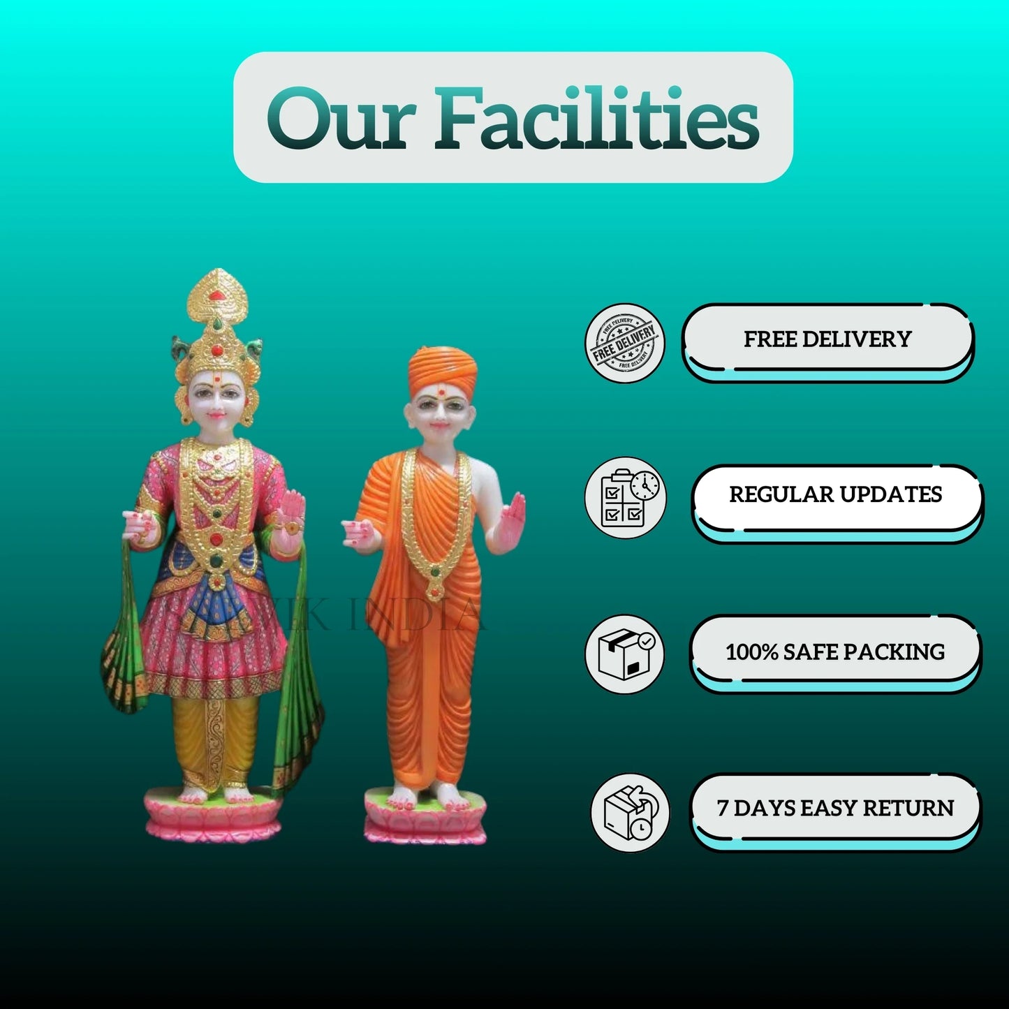 Marble Swaminarayan Statue with Mukut - Handcrafted White Marble Idol