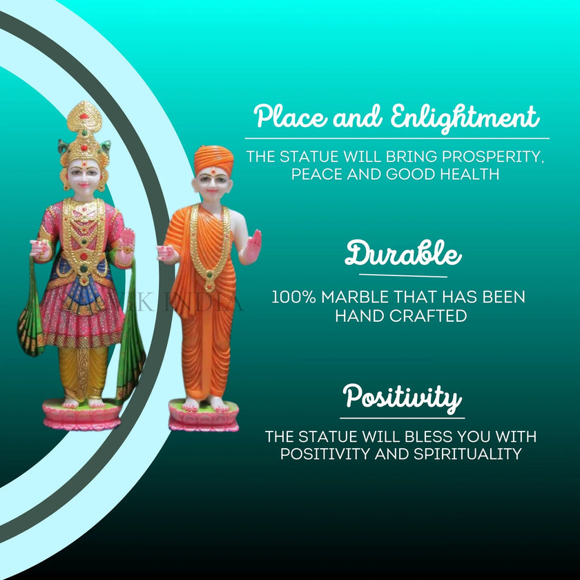 Marble Swaminarayan Statue with Mukut - Handcrafted White Marble Idol