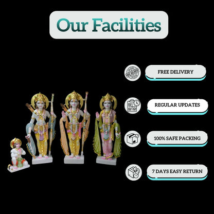 Handcrafted Marble Ram Darbar Idol Set for Home Mandir – 12 Inch
