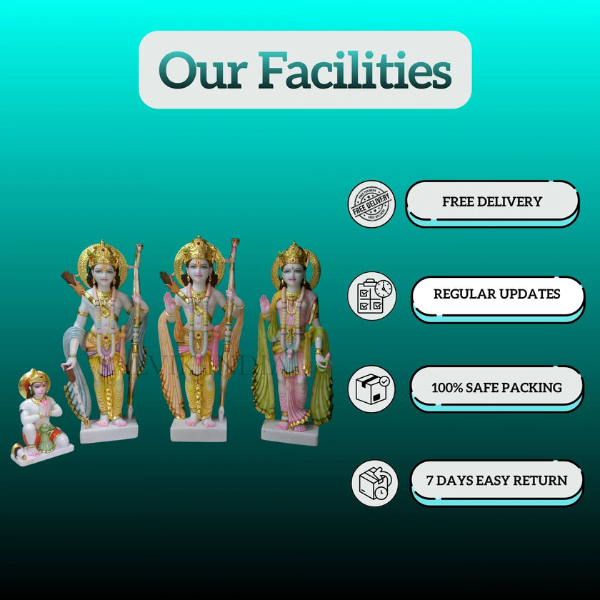 Handcrafted Marble Ram Darbar Idol Set for Home Mandir – 12 Inch
