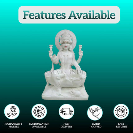 Big Size Laxmi Ji Marble Idol for Temple Installation | Pure White Makrana Marble