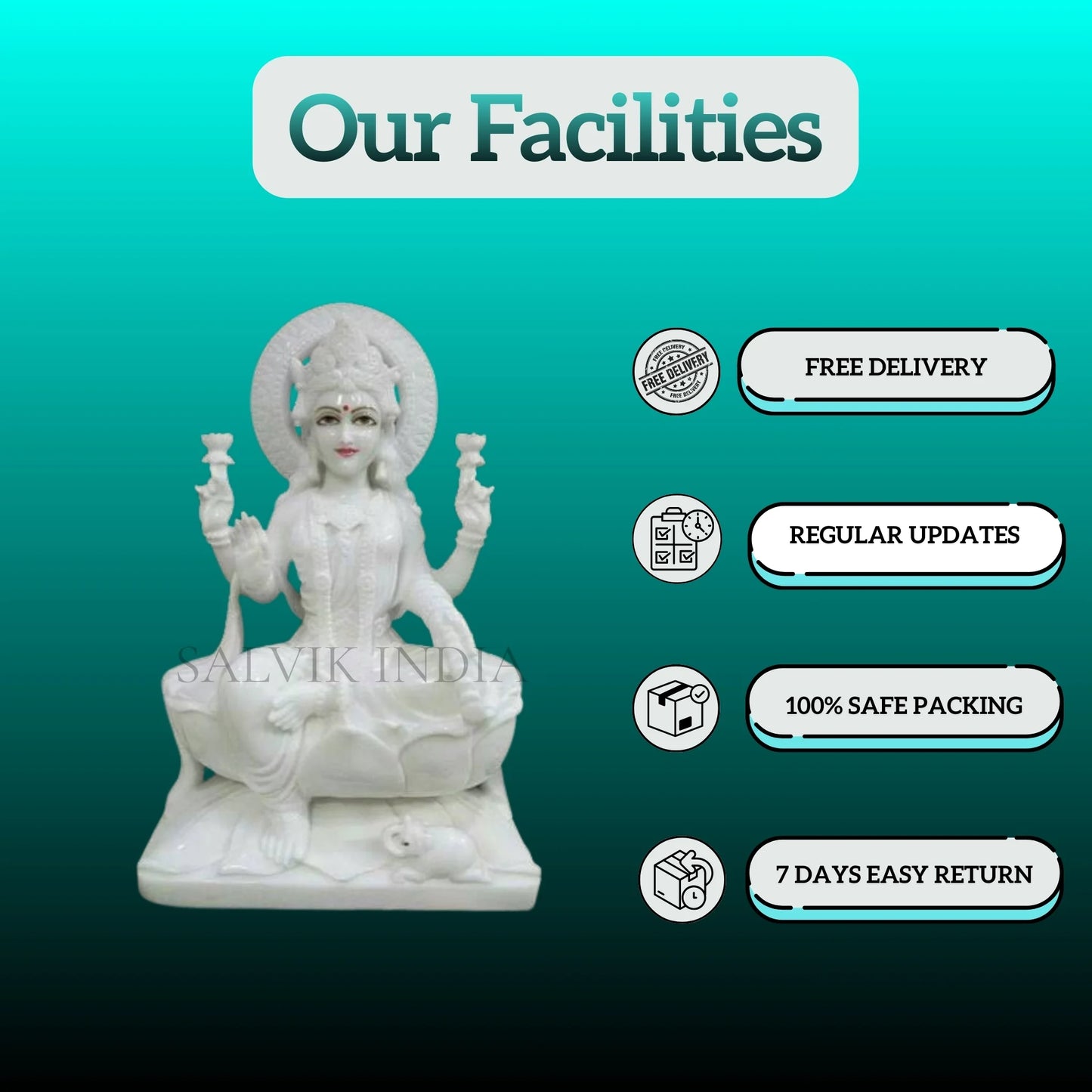 Big Size Laxmi Ji Marble Idol for Temple Installation | Pure White Makrana Marble
