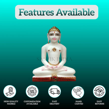 Marble Mahavir Bhagwan Statue for Home Temple | Handcrafted Jain Idol