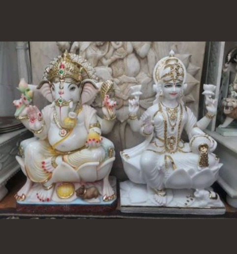 White Marble Laxmi Ganesh Idol for home