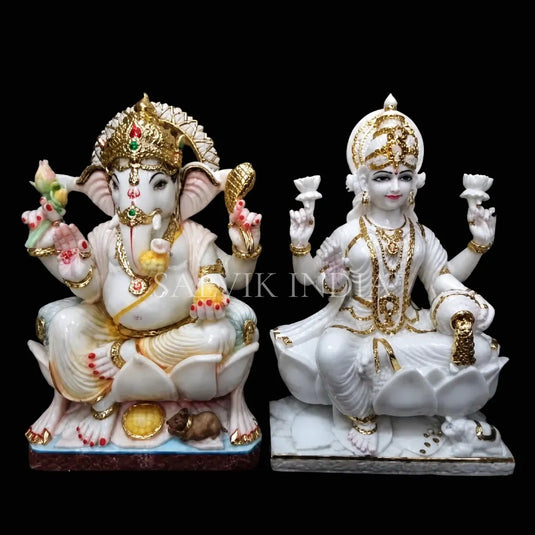 White Marble Laxmi Ganesh Idol for home