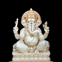 White Makrana Marble Ganesh Murti 6 Inch – Handcrafted Sitting Ganpati Statue by Salvik India