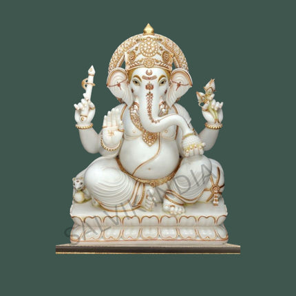 White Makrana Marble Ganesh Murti 6 Inch – Handcrafted Sitting Ganpati Statue by Salvik India
