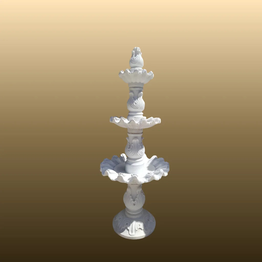 White Marble Floral Carved Fountain 5ft