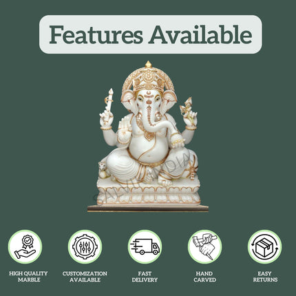 Features of White Marble Ganesh Murti – High Quality, Customization, Fast Delivery, Hand Carved Statue by Salvik India