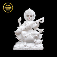 White Marble Maa Saraswati Murti for Home Puja