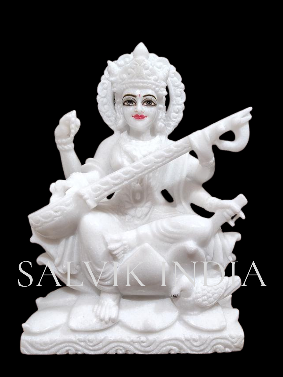White Marble Maa Saraswati Murti for Home Puja