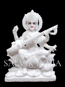 White Marble Maa Saraswati Murti for Home Puja