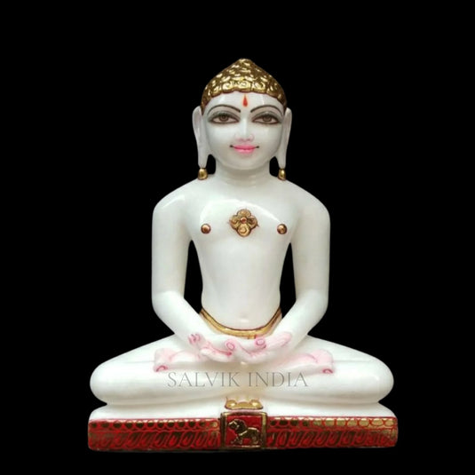 Marble Mahavir Bhagwan statue handcrafted in white marble for home temple