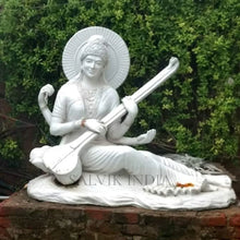 White marble Saraswati Mata statue for home temple