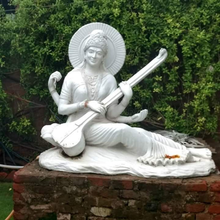 White marble Saraswati Mata statue for home temple