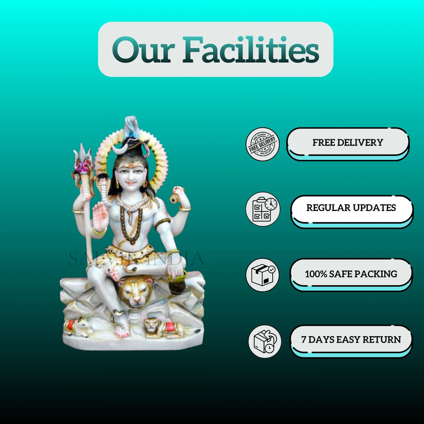 Close-up of Ashirwad White Marble Lord Shiva Statue face and details