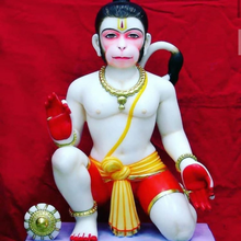 Bajrangbali marble idol in chowki pose for home mandir hand-painted Makrana marble sculpture