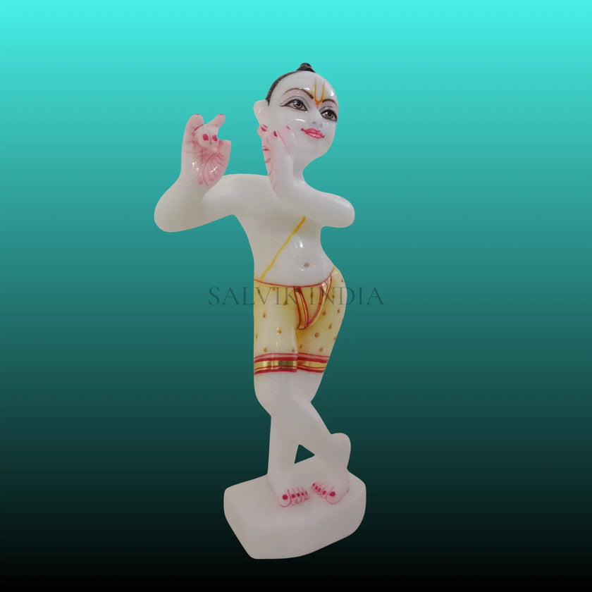 Handcrafted detailing on Bal Gopal Kanha Ji marble idol
