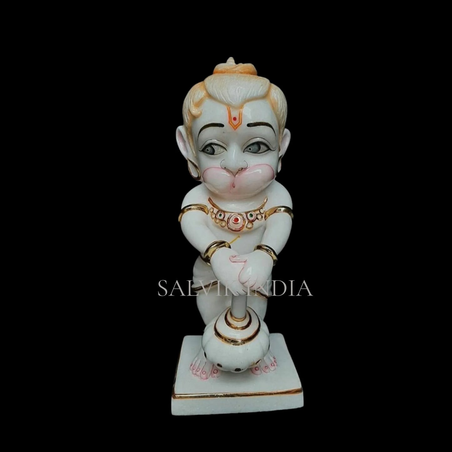 Bal Hanuman Ji marble idol with gada cute baby hanuman sculpture hand-painted Makrana marble