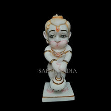 Bal Hanuman Ji marble idol with gada cute baby hanuman sculpture hand-painted Makrana marble