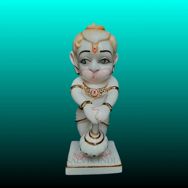 Bal Hanuman Ji marble idol with gada cute baby hanuman sculpture hand-painted Makrana marble