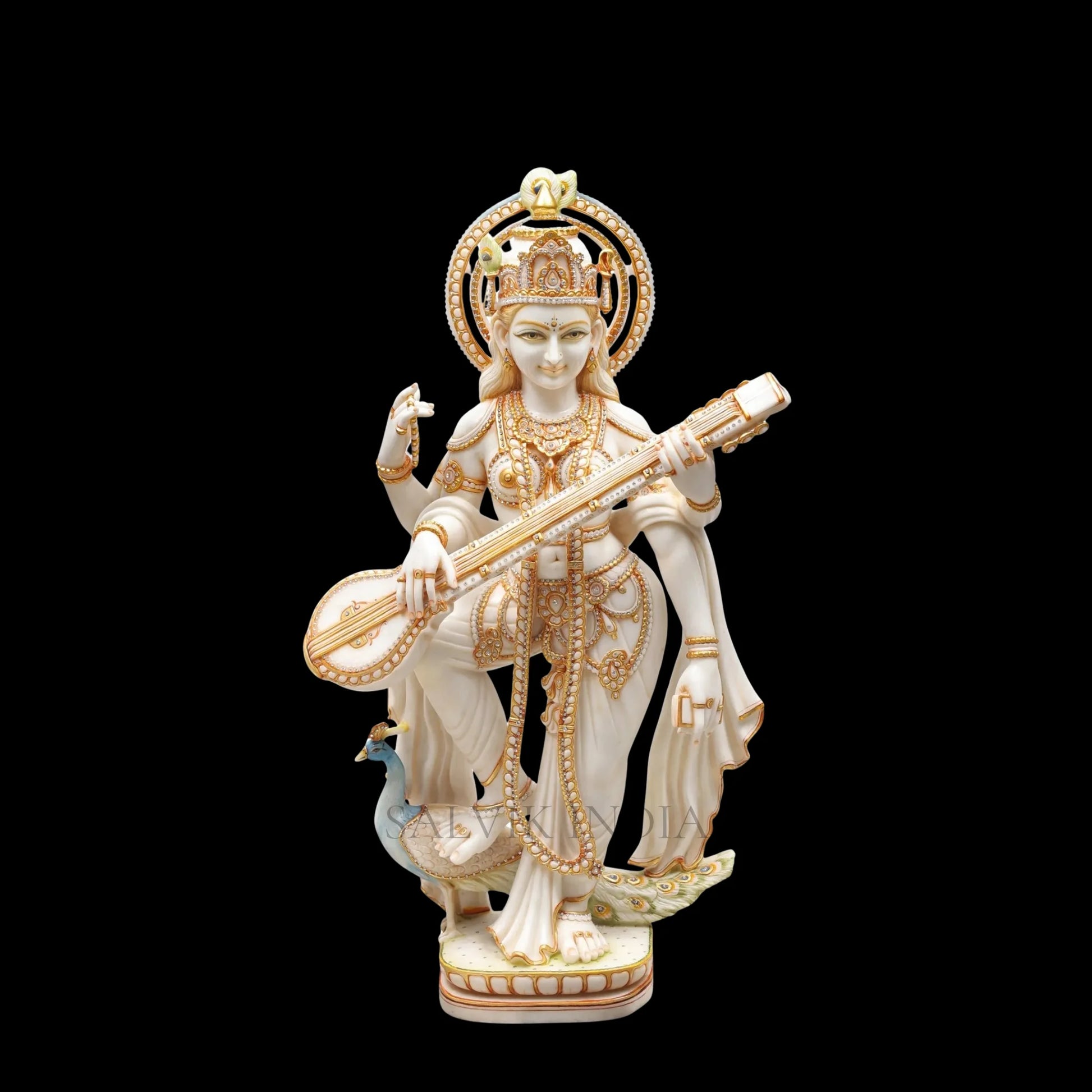 Beautiful Goddess Saraswati marble statue for home pooja and worship