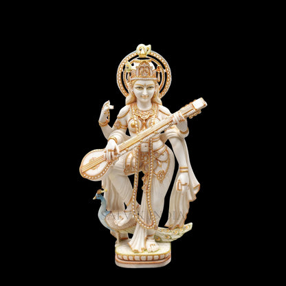 Beautiful Goddess Saraswati marble statue for home pooja and worship