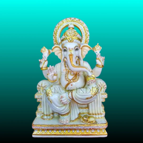 Bhagwan Ganesha Ji white marble statue with blessing posture